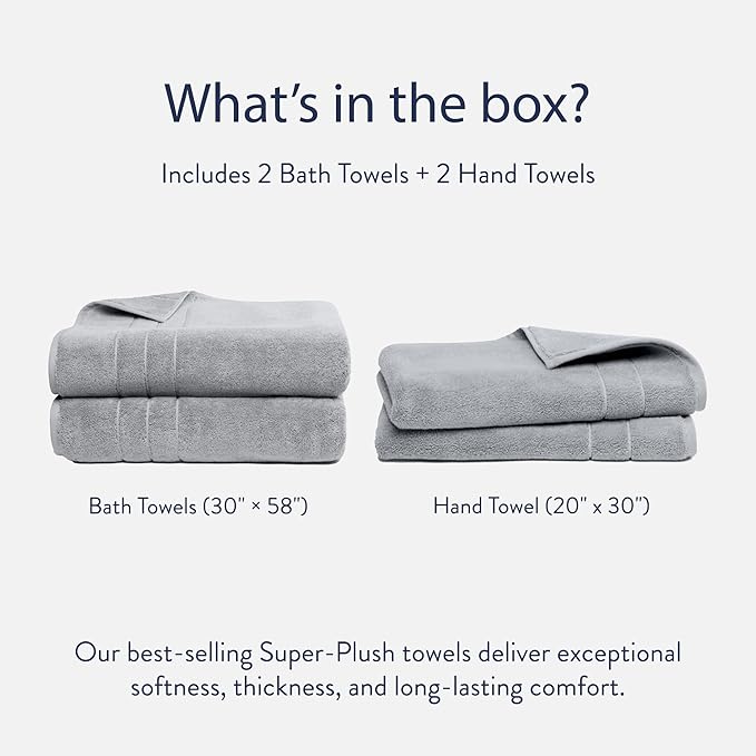 Brooklinen Super-Plush Bath Towel and Hand Towel Set - 2 Bath Towels, 2 Hand Towels - Cotton, Highly Absorbent (Smoke)