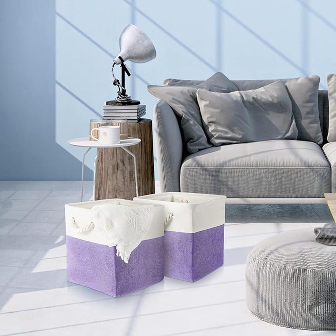 Geiserailie 6 Pcs 13 x 13 Inch Cube Storage Bins Fabric Storage Organizer Bins Foldable Cube Baskets with Sturdy Carry Handles Wicker Baskets for Home (Purple)