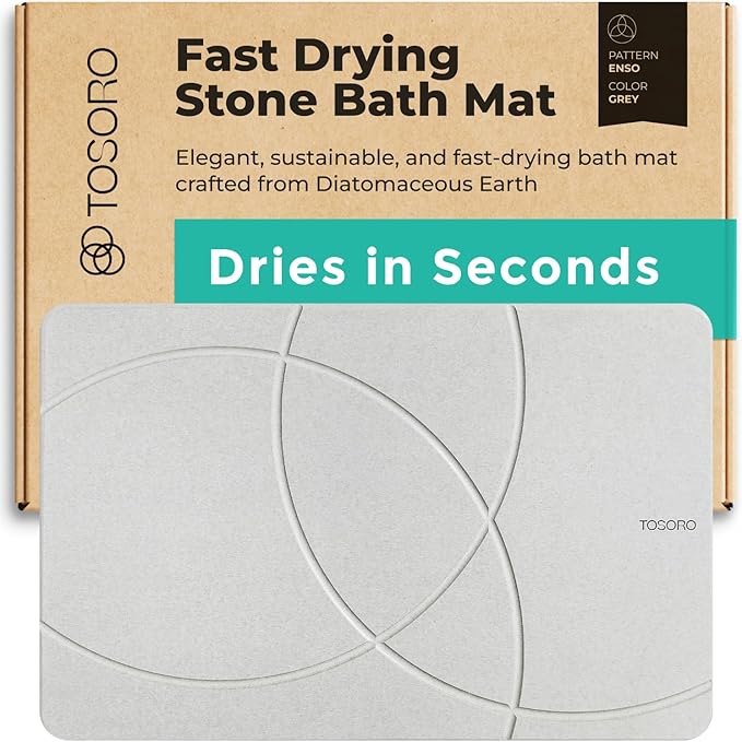 TOSORO - Stone Bath Mat, Diatomaceous Earth Non-Slip Stone Shower Mat - Quick Drying Absorbent Bath Mats for Bathroom - Elegant & Modern Design, Easy to Clean (23.5 x 15) - Grey