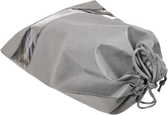 ANIZER 8 PCS 11.8"x17.3" Non-Woven Dustproof Drawstring Bag Travel Shoe Bags Dust Cover Pouch Bag Storage with Visual Window for Handbags Purses Shoes (GREY)