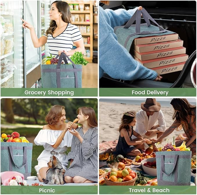 mosago Insulated Cooler Tote Bags, Soft Totes with Top Secure and Sided Pockets for Pizza Delivery Grocery Shopping Travel Beach, Large Leak Proof Food Delivery Bag Frozen/Thermal Foods, Collapsible