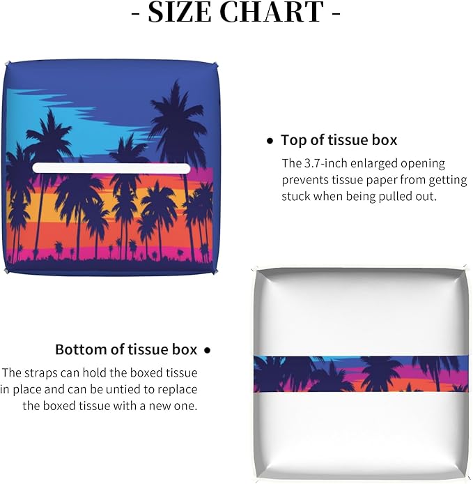POIUBLE Leather Tissue Box Holder Palm Trees at Sunset Tissue Box Cover Square Waterproof Tissue Holder Organizer Modern Napkin Holder for Bedroom Dresser Night Stand Office Desk