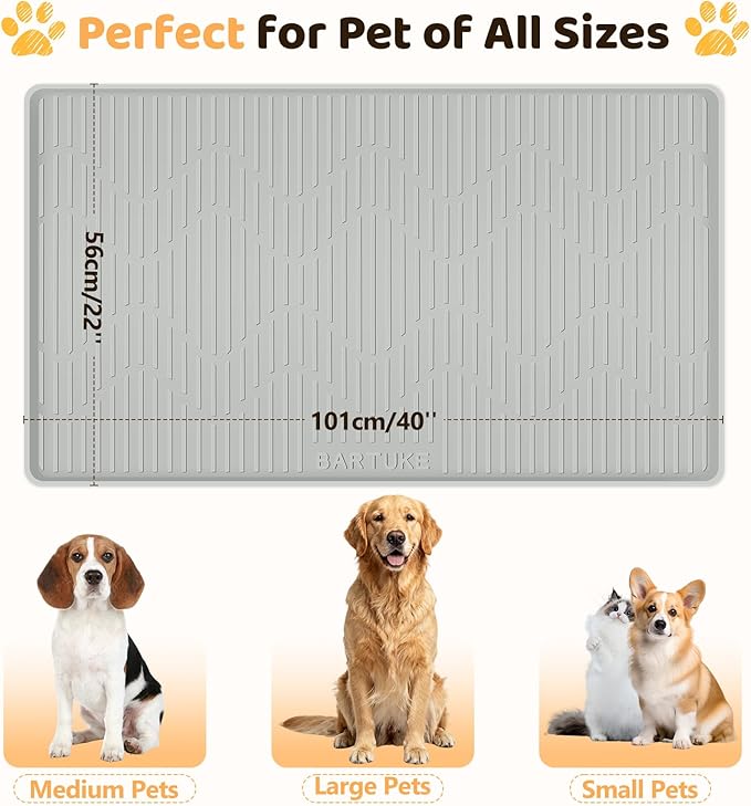 Bartuke Silicone Dog Crate Mat, 40" x 22" Crate Liner for Dog Cages, Kennel Mat with Raised Edge, Washable, Waterproof, Leakproof, Protect Floors