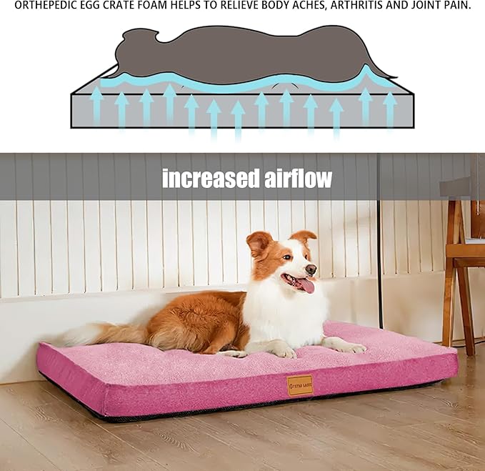 Patas Lague Orthopedic Dog Bed for Small Dogs 20''X15'', Soft Waterproof Egg Crate Foam Small Pet Crate Beds Mat with Removable Washable Cover and Non-Slip Bottom, Hot Pink