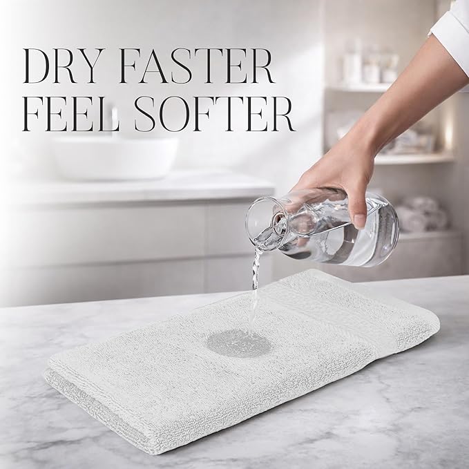 RIVERSIDE 12 Pack Premium 100% Cotton Face Wash Cloths, 12 x 12 Inches, Soft & Absorbent Face Towels for Bathroom Wash Clothes, 550 GSM, Luxury WashCloths for Showering, Body, Spa & Gym, White