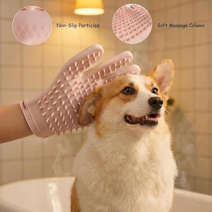 2 Pairs Pet Grooming & Hair Removal Gloves for Dogs & Cats, Electrostatic Silicone Mitts with Soft Bristles, Enhanced 5-Finger Design for Pet Massage, Deshedding & Coat Care, Easy to Use & Clean(Red)