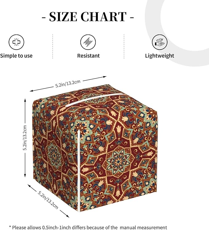 PVC Tissue Box Cover Holder,Mandala Square Decorative Organizer,5.2"X5.2"X5.2"Tissue Case for Bathroom,Tabletop,Car,Office