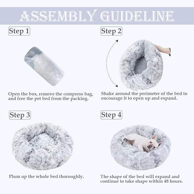 Aofast Calming Dog & Cat Bed for Extra Large Small Medium Sized Pet, Donut Washable Comfort Fluffy Warm Round Mat for Puppy Kitten, 8 Size Essentials Furniture Supplies Indoor