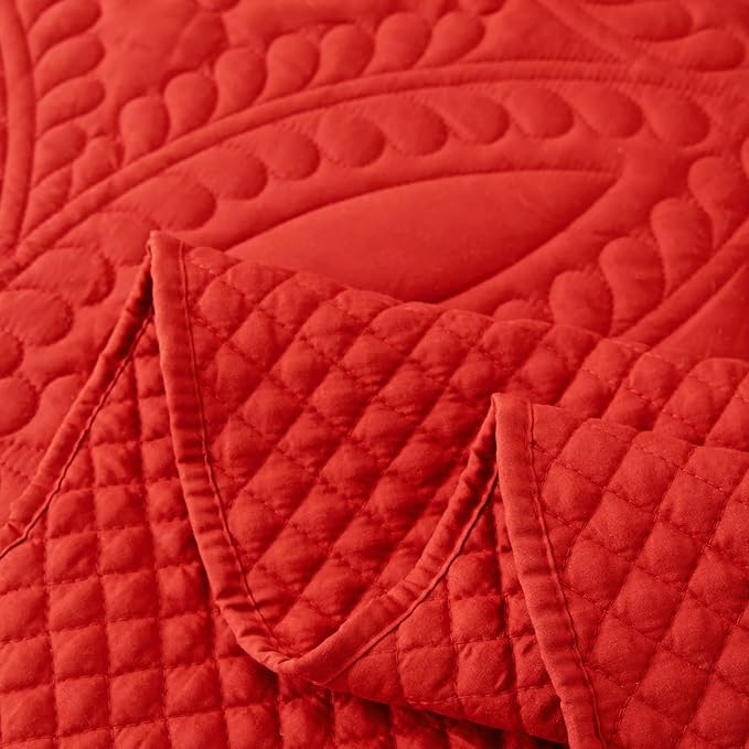 Cmfshape King Bedspread 106"x96",3 Piece King Quilt with 2 Shams,Lightweight Red Quilt Set for All Season,Modern Coin Pattern Bedding Set(1 Quilt,2 Pillowshams)