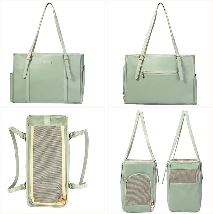 Lasaviin Fashion Dog Purse Pet Carrier Leather Bag for Small Dogs Cats Puppy, Portable Tote Bag Airline Approved Soft-Sided Carriers (Green)