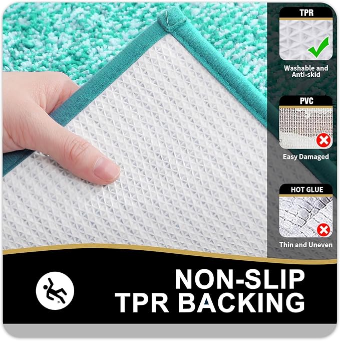 OLANLY Bathroom Rugs 47x24, Extra Soft and Absorbent Microfiber Bath Mat, Non-Slip, Machine Washable, Quick Dry Shaggy Bath Carpet, Suitable for Bathroom Floor, Tub, Shower (Runner, Green)