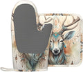 Rustic Deer Animal Oven Mitts and Pot Holders Sets, Home Silicone Heat Resistant BBQ Gloves for Kitchen Baking Cooking Grilling Microwave