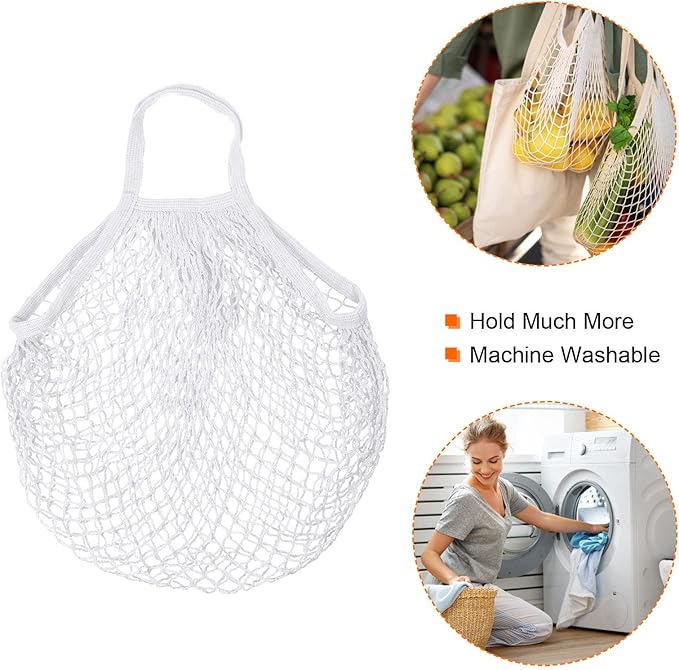 MECCANIXITY Cotton Mesh Bag Reusable Washable Mesh Net String Grocery Bags Organizer for Fruits Vegetables Shopping