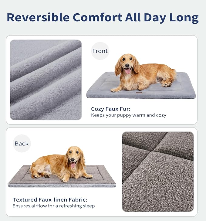 MADE 4 PETS Dog Crate Pad Bed for Medium Dogs, Washable & Reversible, Anti-Slip Kennel Mat for Cozy Sleeping, Soft Fluffy Dog Bed for Indoor & Outdoor Use, 29"x21", Gray