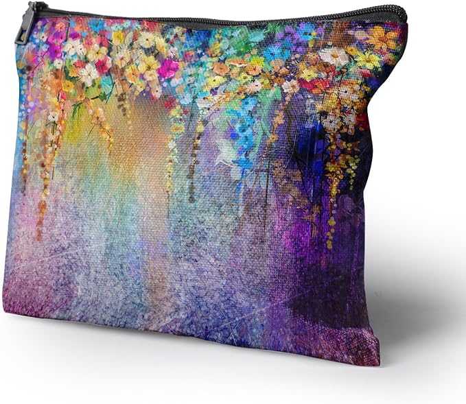 Cafl Painting Blossom Makeup Bag Travel Large Splendid Flowers Cosmetic Bag Organizer toiletry Essentials Jewelry Zipper Bag Gift For Women -10×8 inch