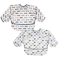 Tiny Twinkle Long Sleeve Bib for Babies & Toddlers | 2-Pack Waterproof Smock Bib for Eating | Machine Washable & Mess-Proof Feeding Essentials | Newborn Shower Gift (Cars,Flags,6-24M)
