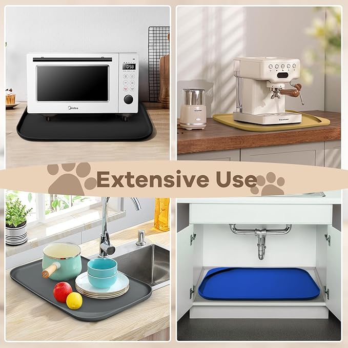 Smilool Silicone Pet Food Mat with Raised Edge for Food and Water Bowl, Dog Feeding Mats, Cat Food Trays for Floor Waterproof, Rubber Tray for Dogs and Cats, 17 x 12 x 0.7 Dark Brown
