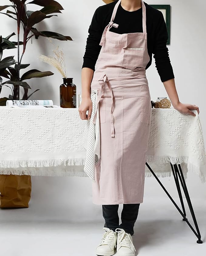 Soft Cotton Linen Apron - Retro Linen Art Apron, Adjustable Casual Apron with Towel, Great for Florist and Kitchen