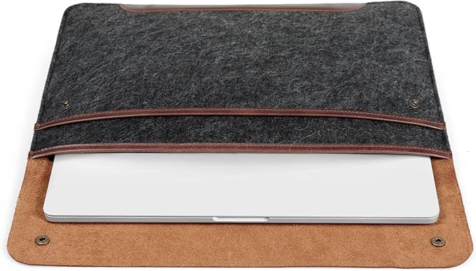 MegaGear Genuine Leather and Fleece MacBook Bag Laptop Sleeve for MacBook Pro and MacBook Air Case 14 Inch - 13 Inch (M4, M3, M2, M2, M1, Pro, Max) 13.3 Inch, iPad Pro 12.9 Inch - 2020 to 2024 Models