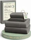 LANE LINEN 100% Organic Cotton Full Size Sheets, Hotel Like Crisp Percale Low Pill Fade Resistant Reinforsed Seam Cotton Sheets, Naturally Cooling 15" Deep Pocket Full Bedding Set- Charcoal