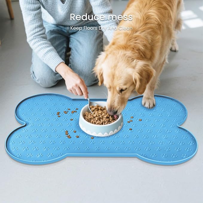 PWTAA Dog Food Mat Anti-Slip Silicone Dog Bowl Mat Thicker Pet Placemat Waterproof Cat Feeder Pad with Raised Edge Puppy Kitten Feeding Mats Suitable Small Medium-Sized Dogs Cats Eating Tray