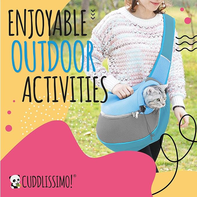 Cuddlissimo! Pet Sling Carrier - Soft Front-Chest Carrying Bag for Small Pets (Ideal for Dogs & Cats 6–10 lbs) - Carefully Sized for Yorkshire Terrier, Maltese, Toy Poodle, Papillon - (Blue-L)