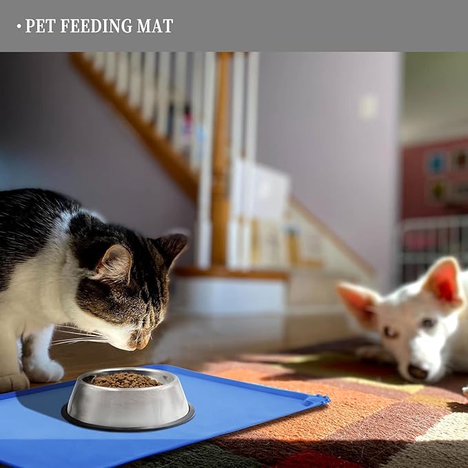 Reopet Waterproof Pet Feeding Mat with High Raised Edges, Heavier and Thicker Placemats for Cat Dog Water Bowl with BPA Free, Dogs Cats Food Mats for Messy Drinkers to Prevent Spill and Protect Floors