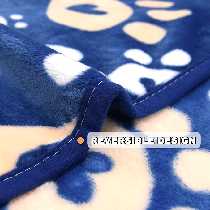 AHOOCUSTOM Dog Blanket, Soft Fleece Dog Blankets for Large Dogs, Fluffy Flannel Pet Cat Puppy Blanket Mat Cover for Bed Couch, Cute Paw Print Throw Blanket for Dogs, Blue 50"X40"