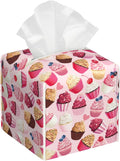 POIUBLE Tissue Box Holder Delicious Cupcakes Tissue Box Cover Square Leather Tissue Holder Organizer Portable Decorative Facial Paper Case for Home Office Bathroom Vanity Countertop