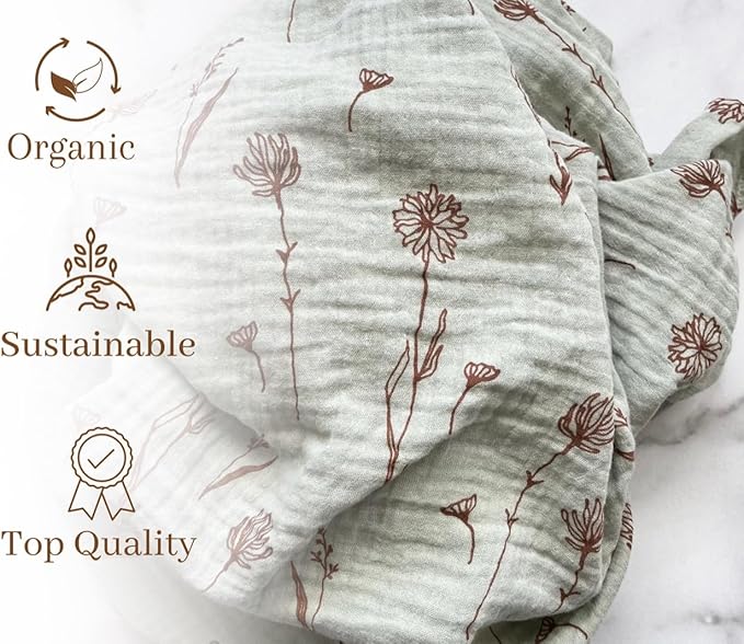 Leyl&Ari Muslin Swaddle Baby Blanket | 100% Organic Cotton Receiving Wrap (Wildflowers/Blue)