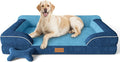 CWAWZ Jumbo Dog Bed for Extra Large Dogs, Orthopedic Dog Bed with Cooling Gel Memory Foam, Waterproof Pet Bed with Removable Washable Cover, 45" Pet Sofa Couch Dutch Velvet with Bone Toy, Navy Blue