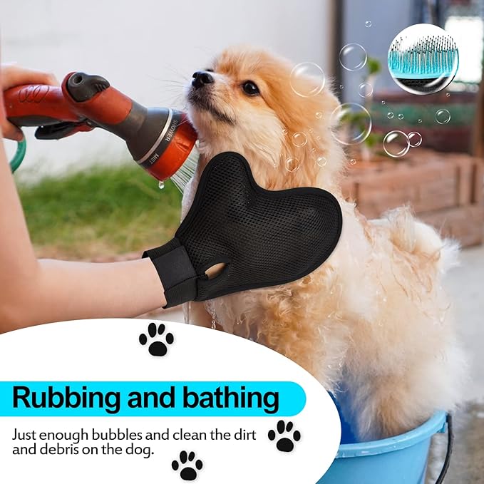 Beenefits 2025 Pet Grooming Glove with Tipped Pin Brush,Special Design Deshedding Glove, Perfect Petting Tool for Sensitive Dogs & Cats with Long & Medium Fur, Massage Mitt - Right-Hand - Blue