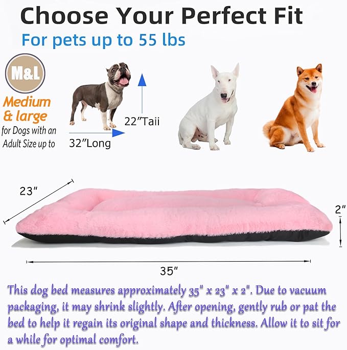 zihapgpzp 36 Inch Dog Crate Pad Washable,Ultra Soft Cute Dog Crate Bed 36 x 24 with Anti-Slip Bottom,Deluxe Faux Fur Pet Kennel Beds Sleeping Mat for Large Medium Breeds Up to 50 Lbs,Pink