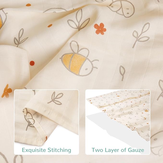 HECCEI Muslin Swaddle Blanket - Baby Muslin Blanket Large Swaddles 47 x 47 inches Breathable & Soft Baby Receiving Blanket Gender Neutral for Newborn Boys Girls, Little Sprouts