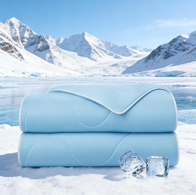 HLLBLL® Cooling Comforter, Ultra Cold Fiber Technology, All-Season Lightweight Blanket to Quickly Cool Down,Deep Sleep Throughout The Night (Aqua Blue, Full/Queen (90"x90"))