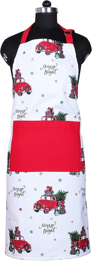 AMOUR INFINI Cotton Womens Apron for Kitchen, Grilling, Baking with Pockets & Adjustable Strap Washable, Reusable Spring Apron (27.5 x 33 Inches)