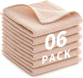 LikGuest Honeycomb Cotton Dish Cloths 6 Pack,12x12 Inch – Super Absorbent, Quick-Dry & Reusable Kitchen Cleaning Cloths, Lint-Free Washable Towels for Dishes, Glass & Household Use(Beige)