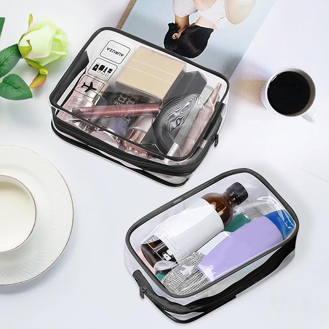 AURUZA 10 Pack Travel Toiletry Bag, Clear Makeup Bag, TSA Approved Cosmetic Bag with Zipper, Clear Organizer Carry on Bag for Women, PVC Cosmetic Pouch