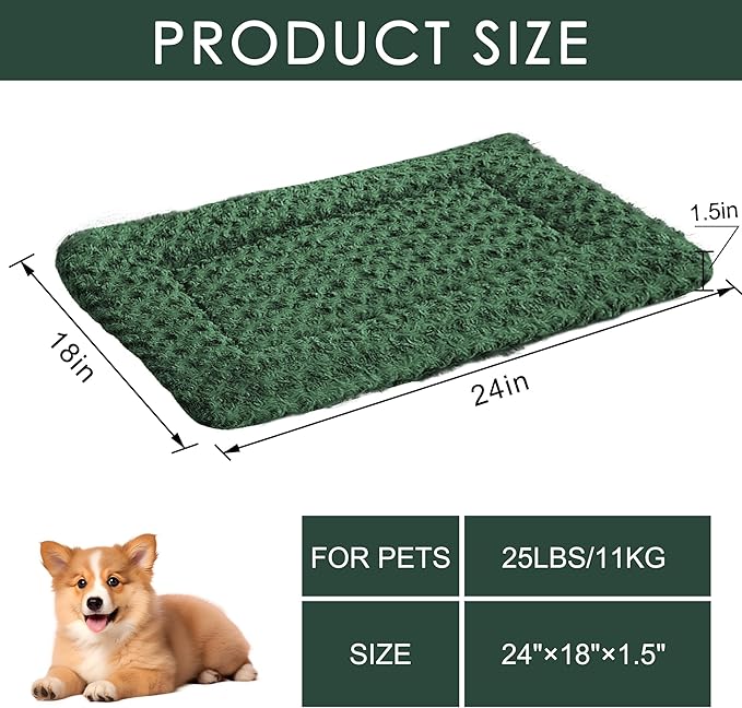WITTOP Washable Dog Bed Plush Orthopedic Outdoor Crate Mat with Non-Slip Bottom,Luxe Soft Kennel Pad for Pets,Cozy Cage Cushion & Pet Sleeping Mattress Large Sized,Medium,Small Dogs,24 x 18 inch,Green