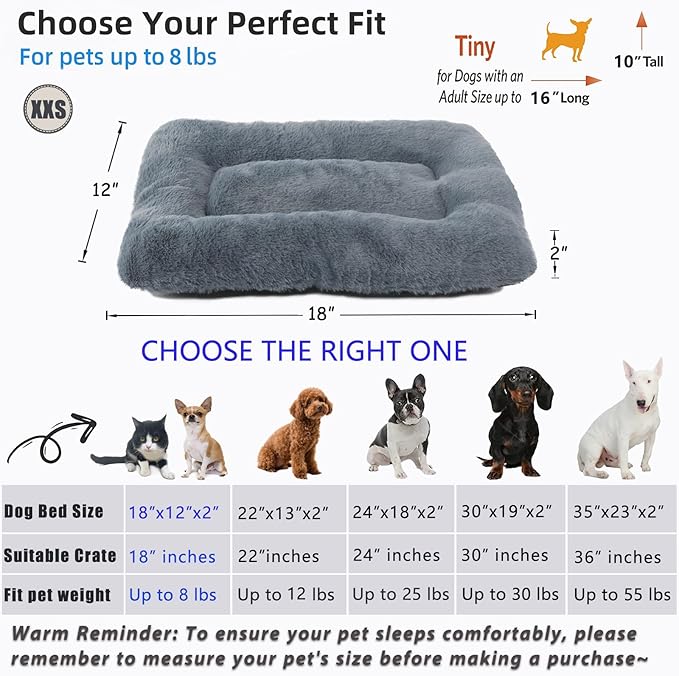 Dog Crate Bed 18 x 12 Washable Dog Beds for XX-Small Dogs Deluxe Thick Soft Fluffy Comfy Kennel Pad Anti-Slip & Anti-Scratch Pet Sleeping Mat for Cats and Extra Small Dogs Breeds,18 Inch,Dark Grey