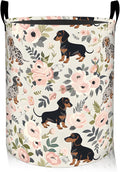 ainori Floral Dachshund Dog Laundry Basket, Oxford Cloth Playful Dirty Clothes Collapsible Hamper for Room Decor, Flower and Puppy Print Gifts Toy Organizer 19.7 * 15.8 Inch for Bedroom Bathroom Dorm
