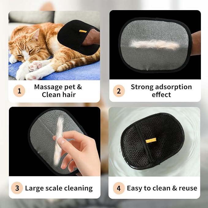 2pcs The Magic Brush Pet Hair Removel, Glove Tool Cat Dog Remover, Upgraded Electrostatic Cat Dog Fur Clear Remover for Laundry, Couch, Clothing, Seat