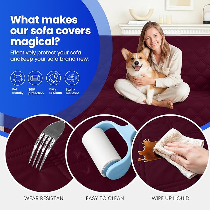CYCMACO Waterproof Dog Bed Cover, Non-Slip Dog Blanket for Couch, Couch Covers for Dogs Washable, Pet Blanket for Furniture, Pet Bed Mat for Sofa, Car, Pet Supplies Christmas (68x82 Inch, Burgundy)