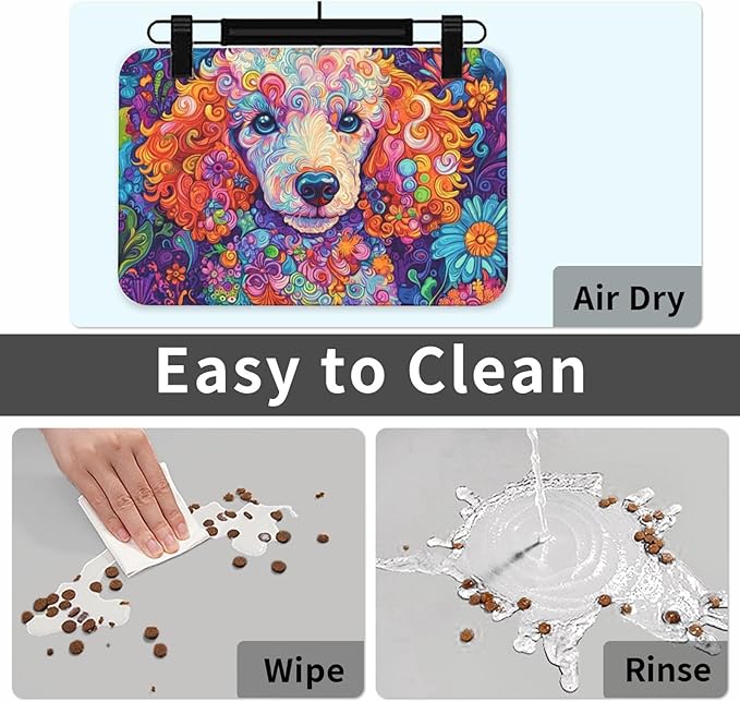 Poodle Food Mat for Floors Waterproof,Quick Dry Anti-Slip Dog Bowl Mats for Food and Water,Pet Feeding Mats,Pet Placemat for Messy Drinkers to Protect Floors,Pets Supplies 17.72×11.81in