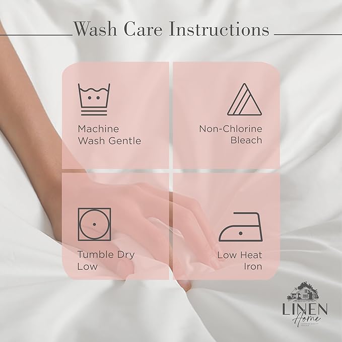 Linen Home 100% Cotton Percale Sheets King Size, English Rose, Deep Pocket, 4 Pieces Set - 1 Flat, 1 Deep Pocket Fitted Sheet and 2 Pillowcases, Crisp Cool and Strong Bed Linen