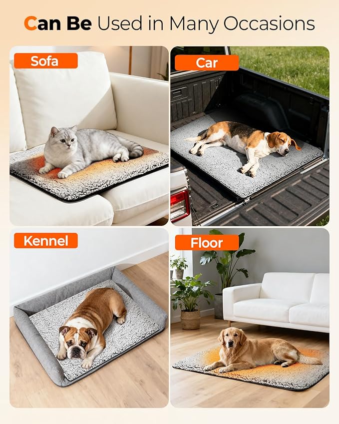 WONONE Self Warming Cat Bed, Super Soft Thermal Dog Crate Pad for Crate, Sofa, Floor Washable Anti-Slip Self Warming Kennel Mat for Small Medium Dogs and Cats (LightGray, M)