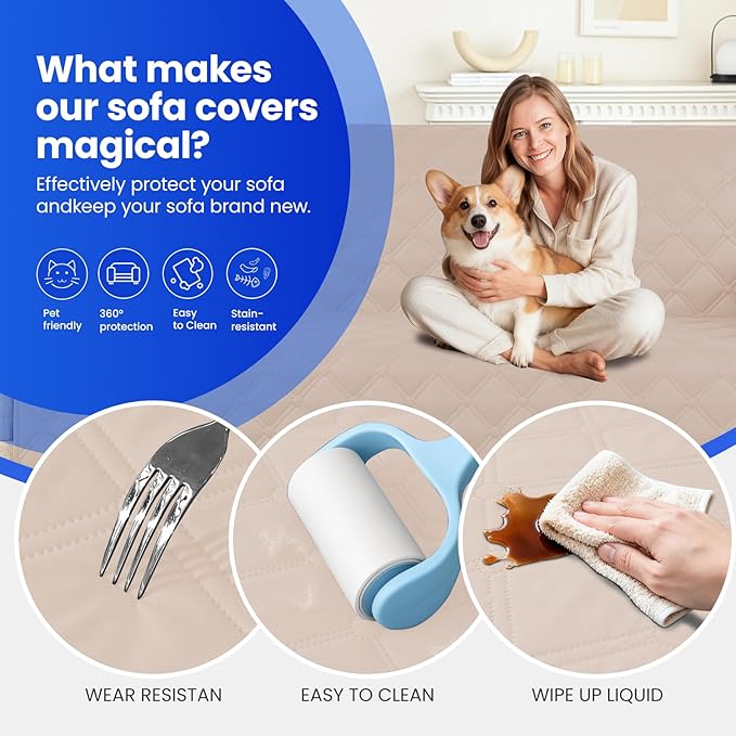 CYCMACO Waterproof Couch Covers for Pets, Waterproof Dog Bed Cover, Anti-Slip Soft Dog Blankets, Couch Cover for Dogs Washable, Pet Blanket for Puppy Large Dogs Cat (82x102 Inch, Beige)