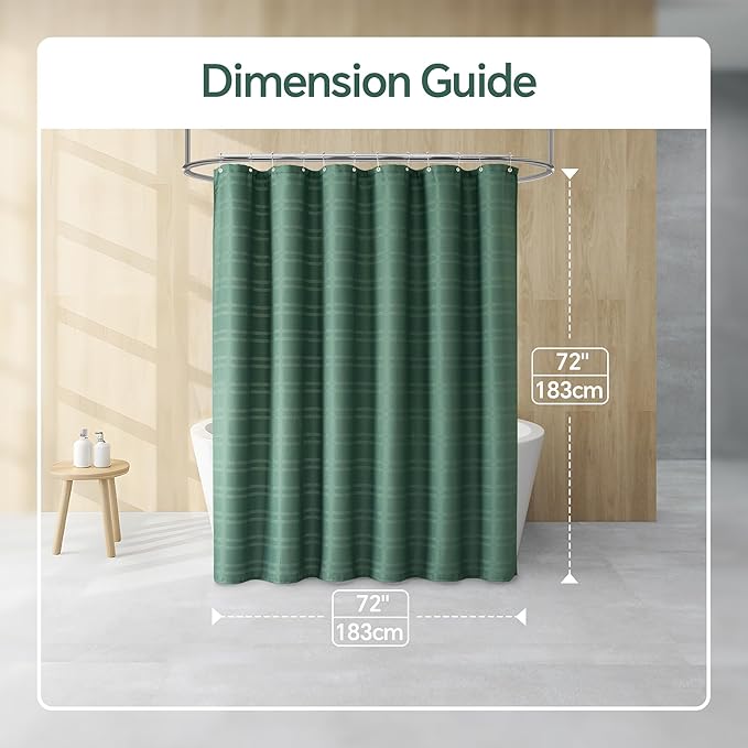 TURKIO Dark Green Shower Curtain Waffle Weave Shower Curtain Striped Fabric Shower Curtains for Bathroom, Green Bathroom Decor, (72Wx72H, Dark Green)