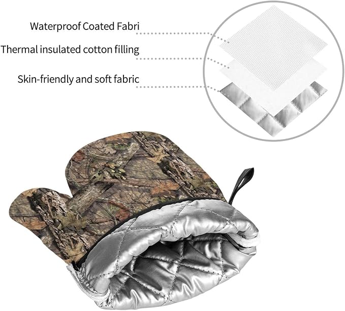 Camo Camouflage Forest Oven Mitts and Pot Holders Set of 4, Oven Mittens and Potholders Heat Resistant Gloves for Kitchen Cooking Baking Grilling BBQ