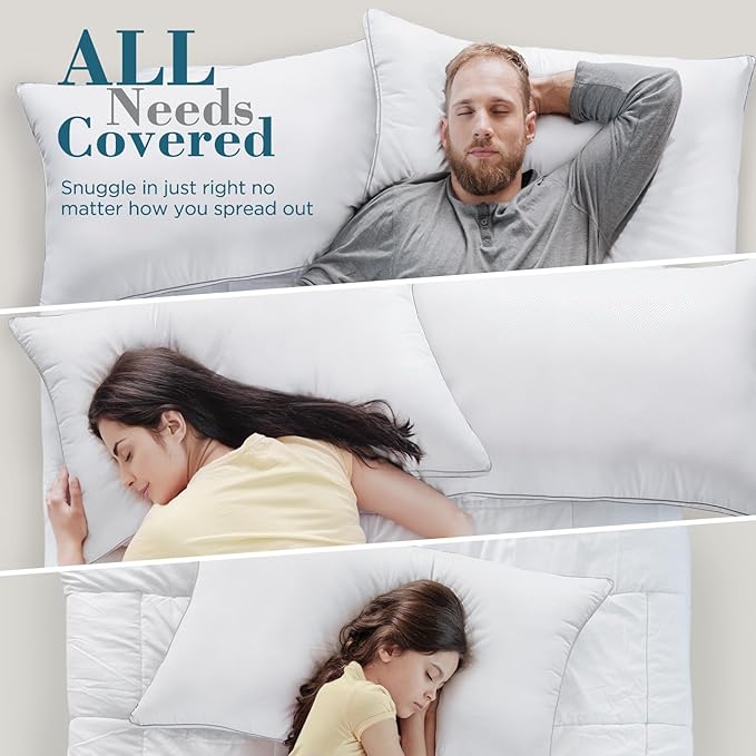 viewstar Pillows Queen Size Set of 2, Hotel Quality, Down Alternative Gusseted Bed Pillows for Side, Back, or Stomach Sleepers, White, 19" x 28"